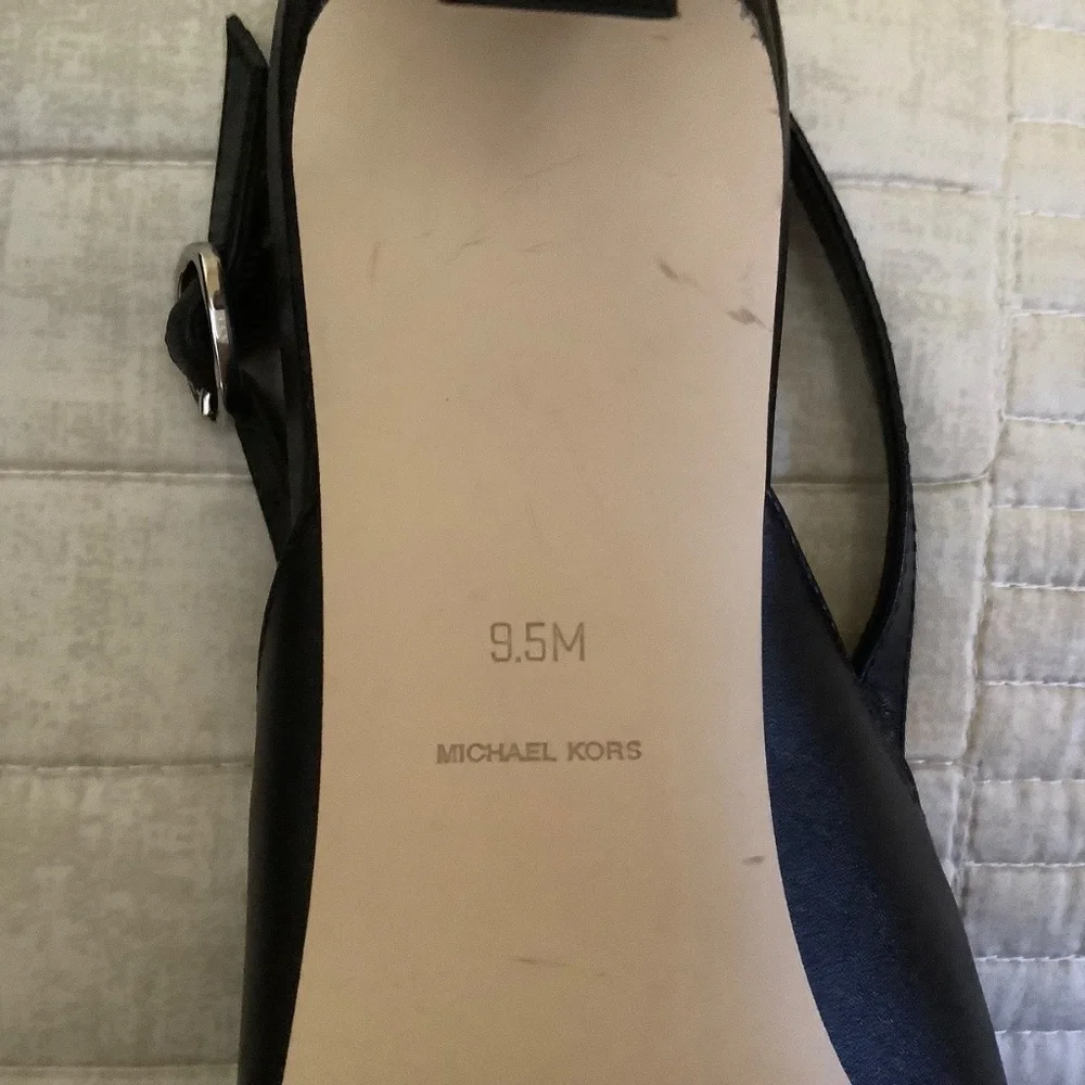 MICHAEL Michael Kors Jaden Leather Kitten Heel Sling Pumps Black SZ 9.5